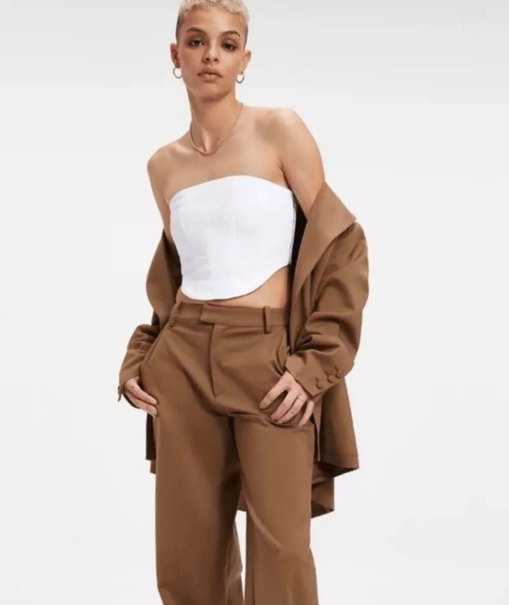 GOOD AMERICAN Y2K Poplin Corset Crop Top Small White Strapless Zipper FLAW NWT